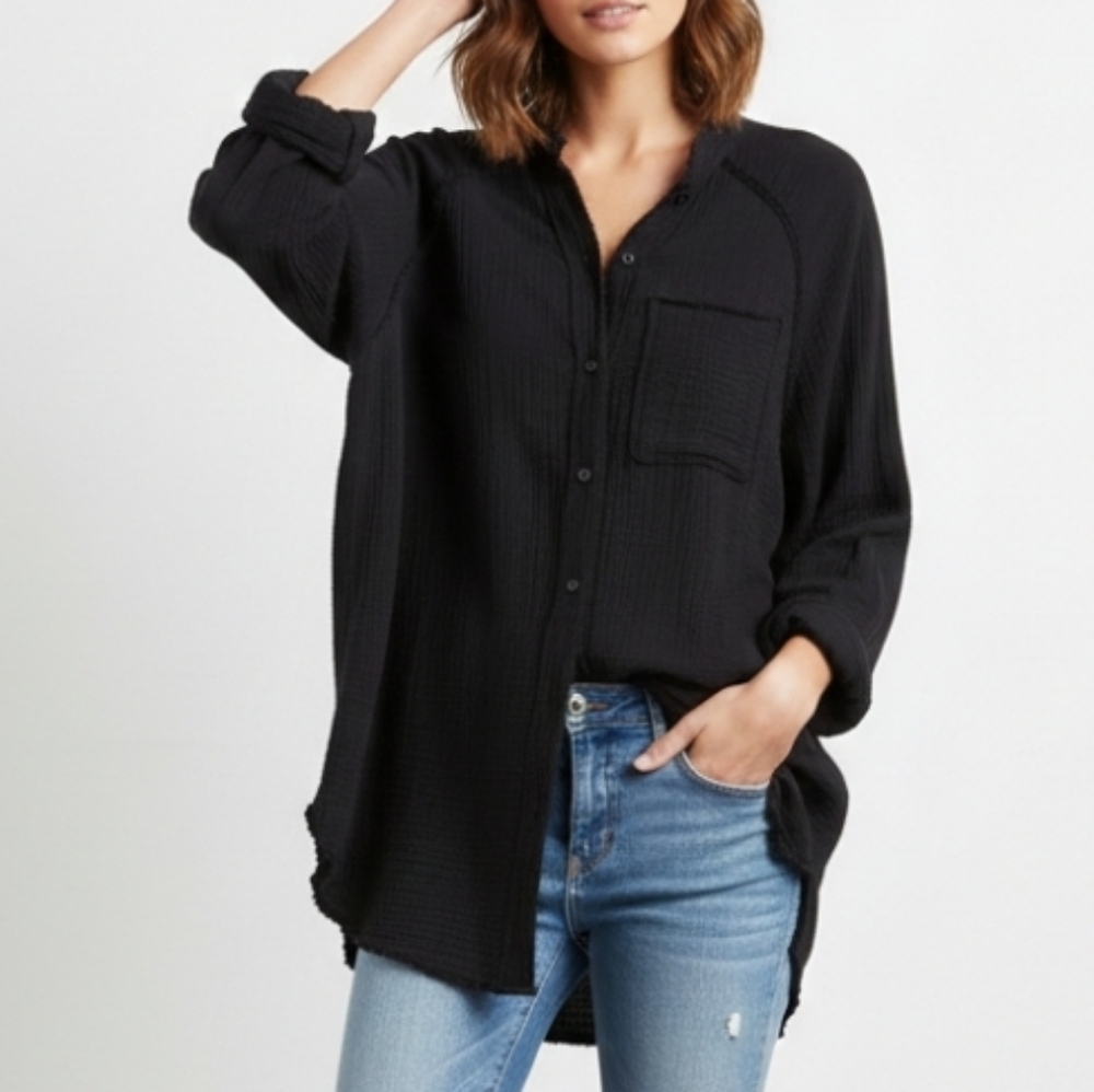 Aerie Pool To Party Waffle Long Sleeve Coverup Shirt